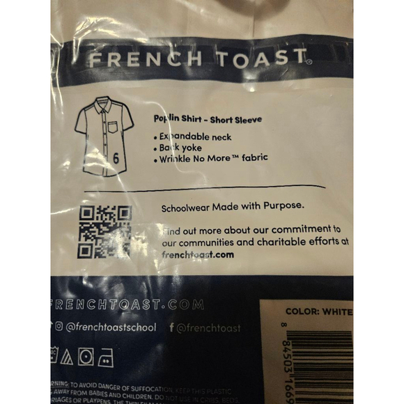 Boys' French Toast Short Sleeve Uniform Shirt, Size 6, White New - Picture 3 of 7